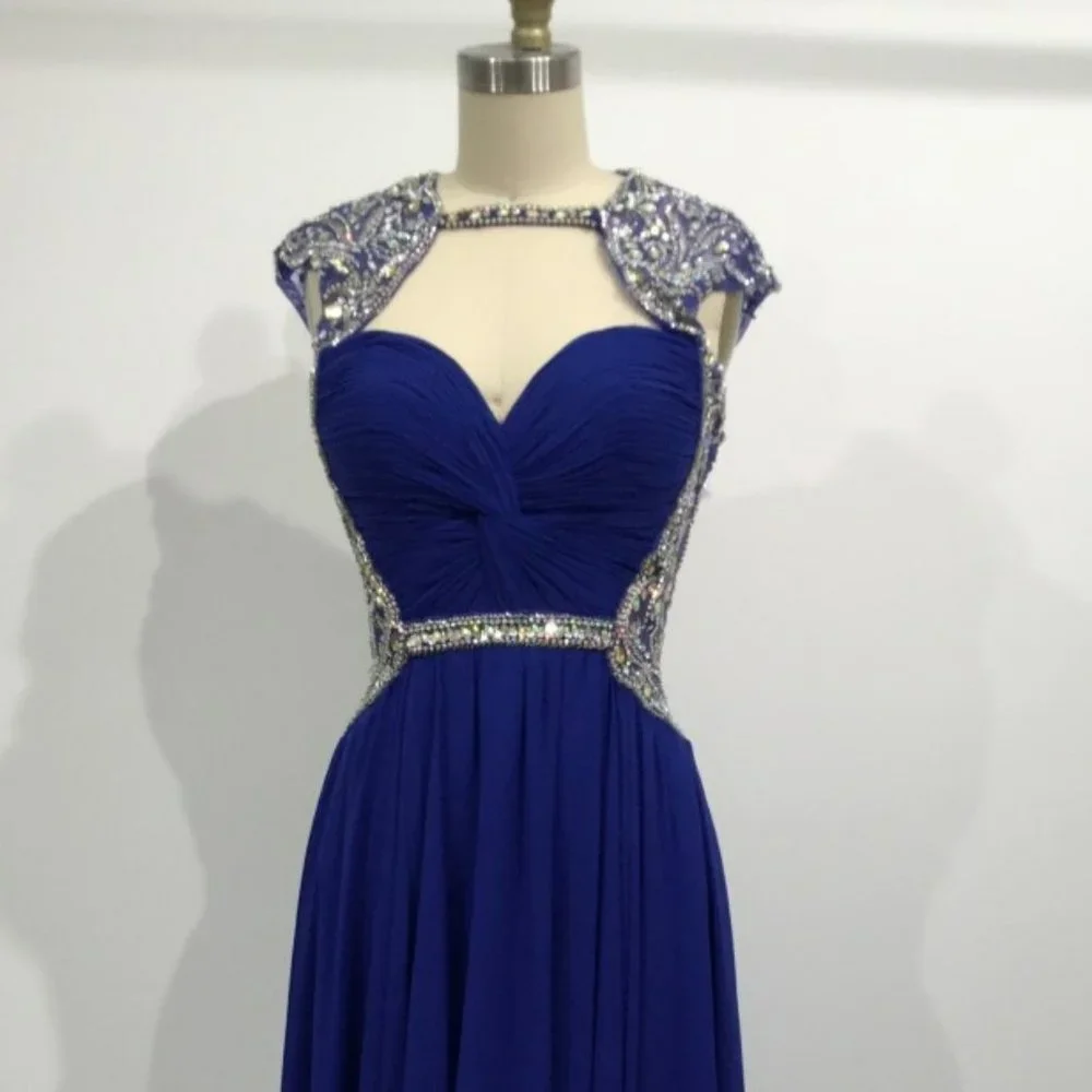 NEW ROYAL Beaded Chiffon Empire Waist Dress SIZE 4-10 CDC1545